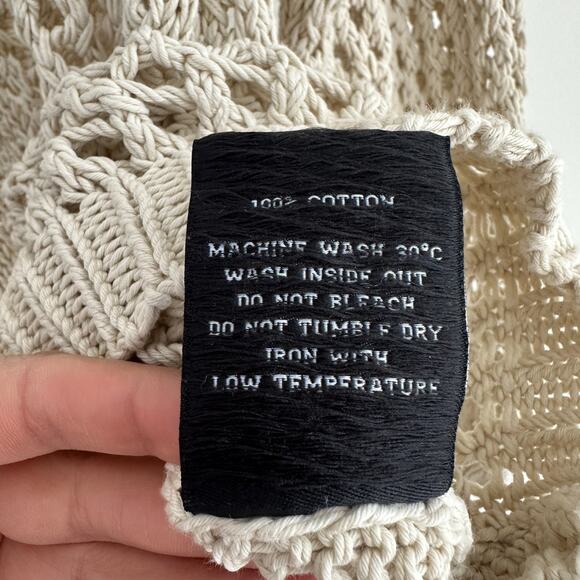 Racer Worldwide Cross Net Sweater Womens Medium Beige Cream Crochet Open Knit - Picture 8 of 13